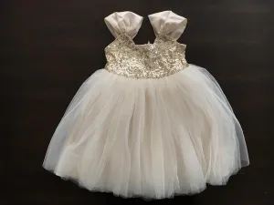 Gold and Vintage Ivory Flower Girl Dress