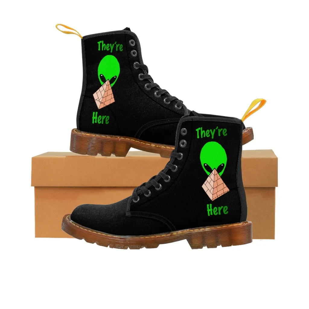 Green Alien Pyramid Women's Canvas Boots