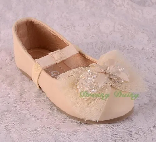 GS015 Beads Lather Ballet Slipper Shoes US Size 8.5-1.5 Flower Girl Pageant Party