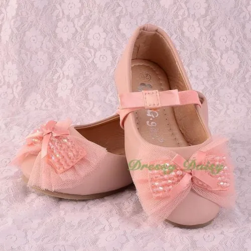 GS015 Beads Lather Ballet Slipper Shoes US Size 8.5-1.5 Flower Girl Pageant Party