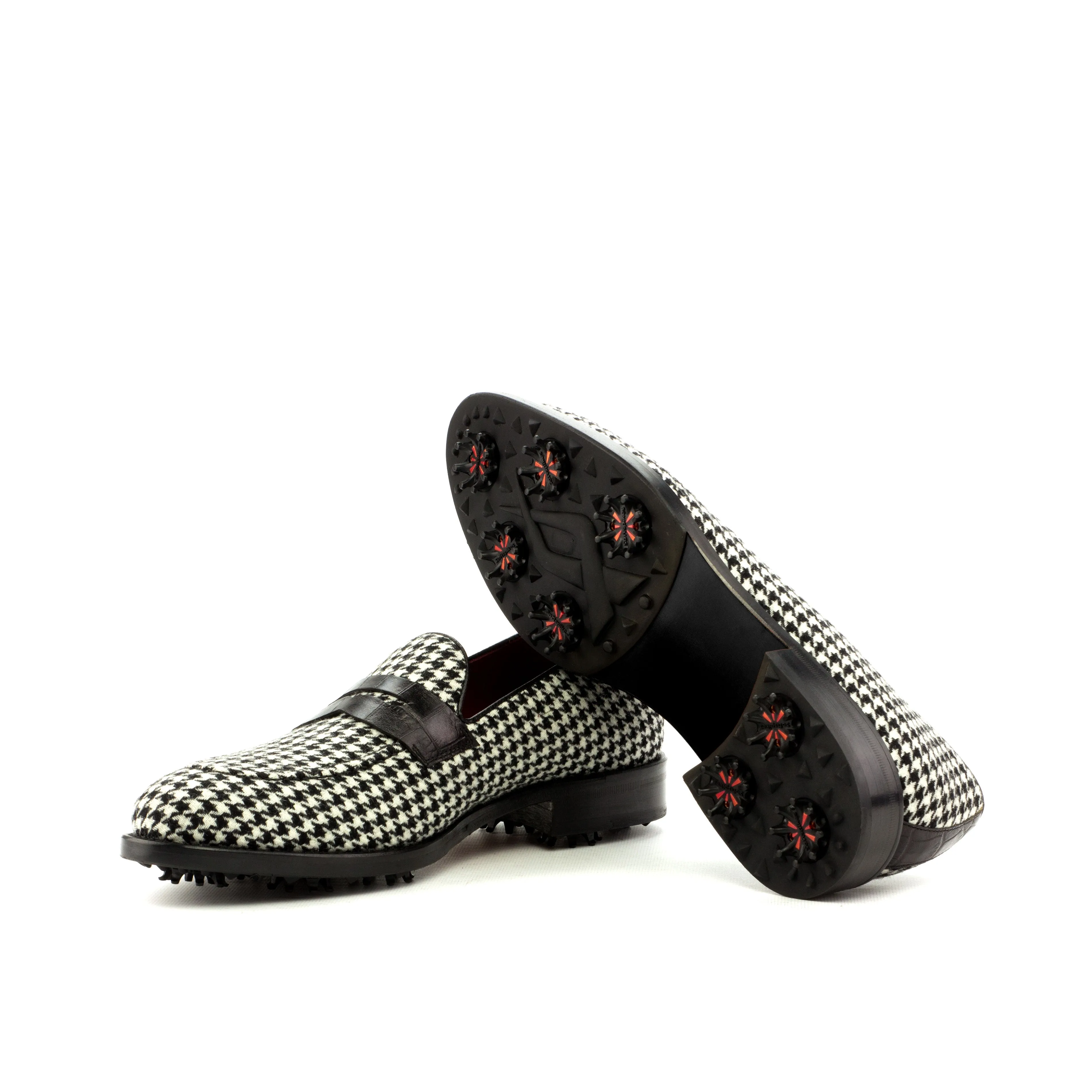 Houndstooth & Black Calf Penny Loafer Golf Shoes