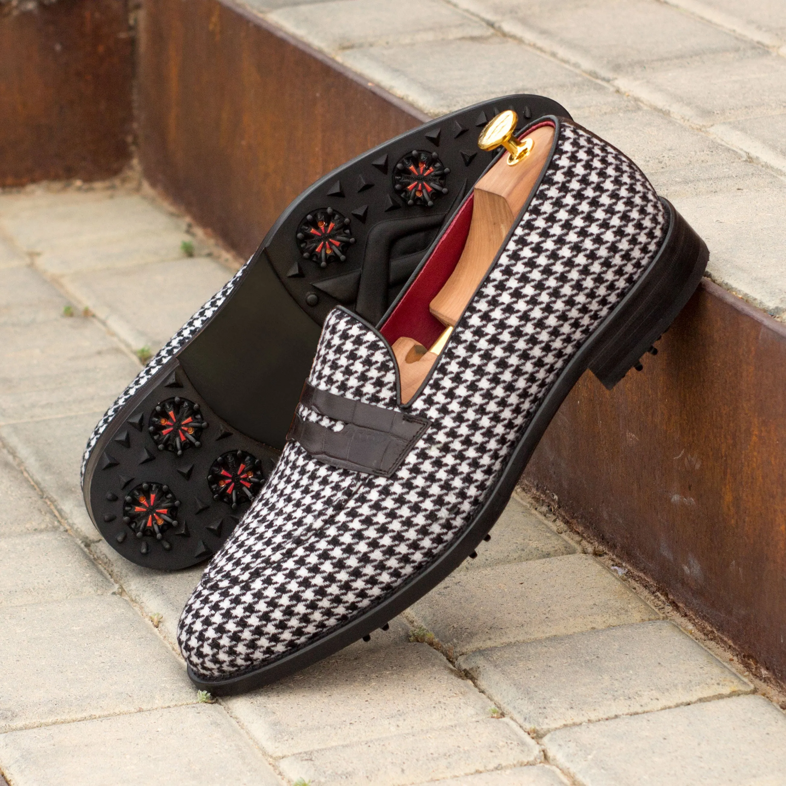 Houndstooth & Black Calf Penny Loafer Golf Shoes