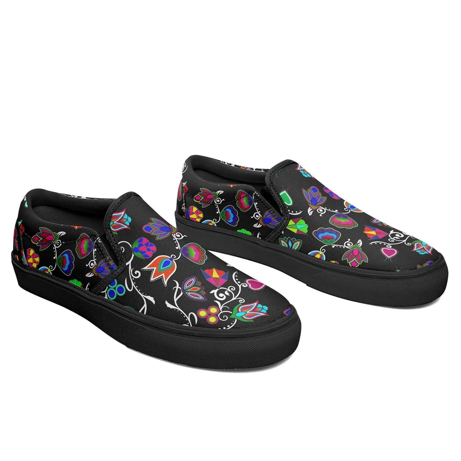 Indigenous Paisley Black Otoyimm Kid's Canvas Slip On Shoes