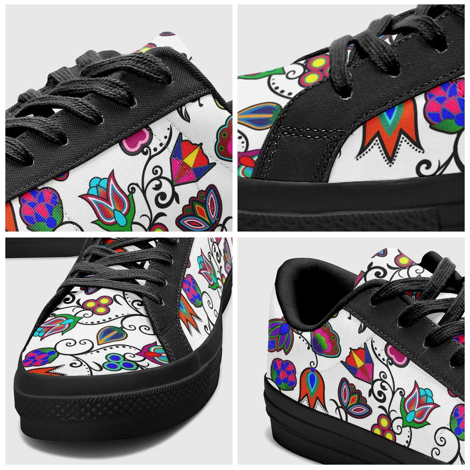 Indigenous Paisley White Aapisi Low Top Canvas Shoes Black Sole