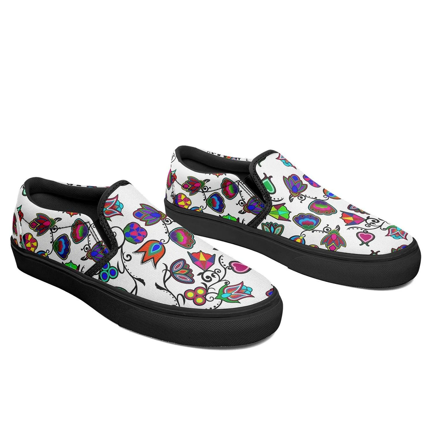 Indigenous Paisley White Otoyimm Kid's Canvas Slip On Shoes