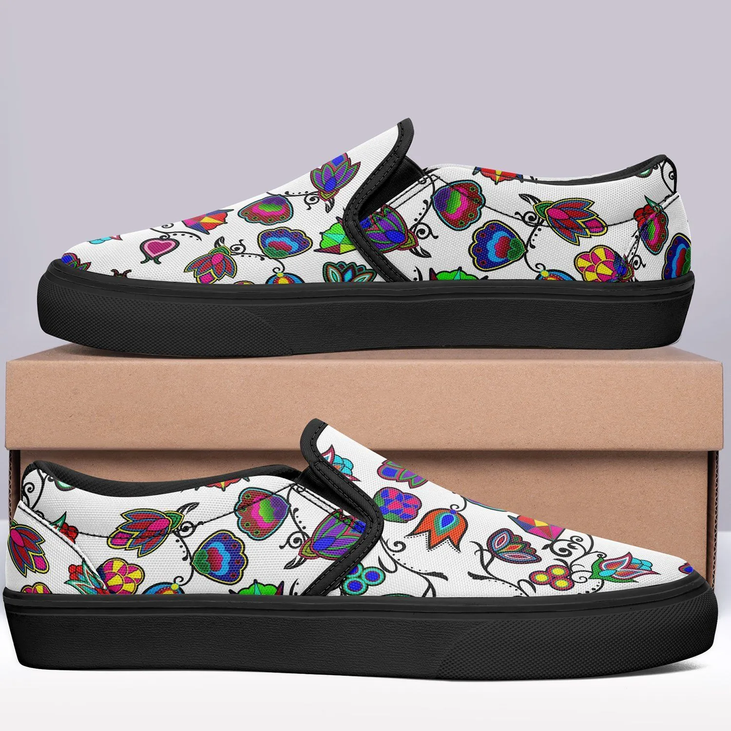 Indigenous Paisley White Otoyimm Kid's Canvas Slip On Shoes