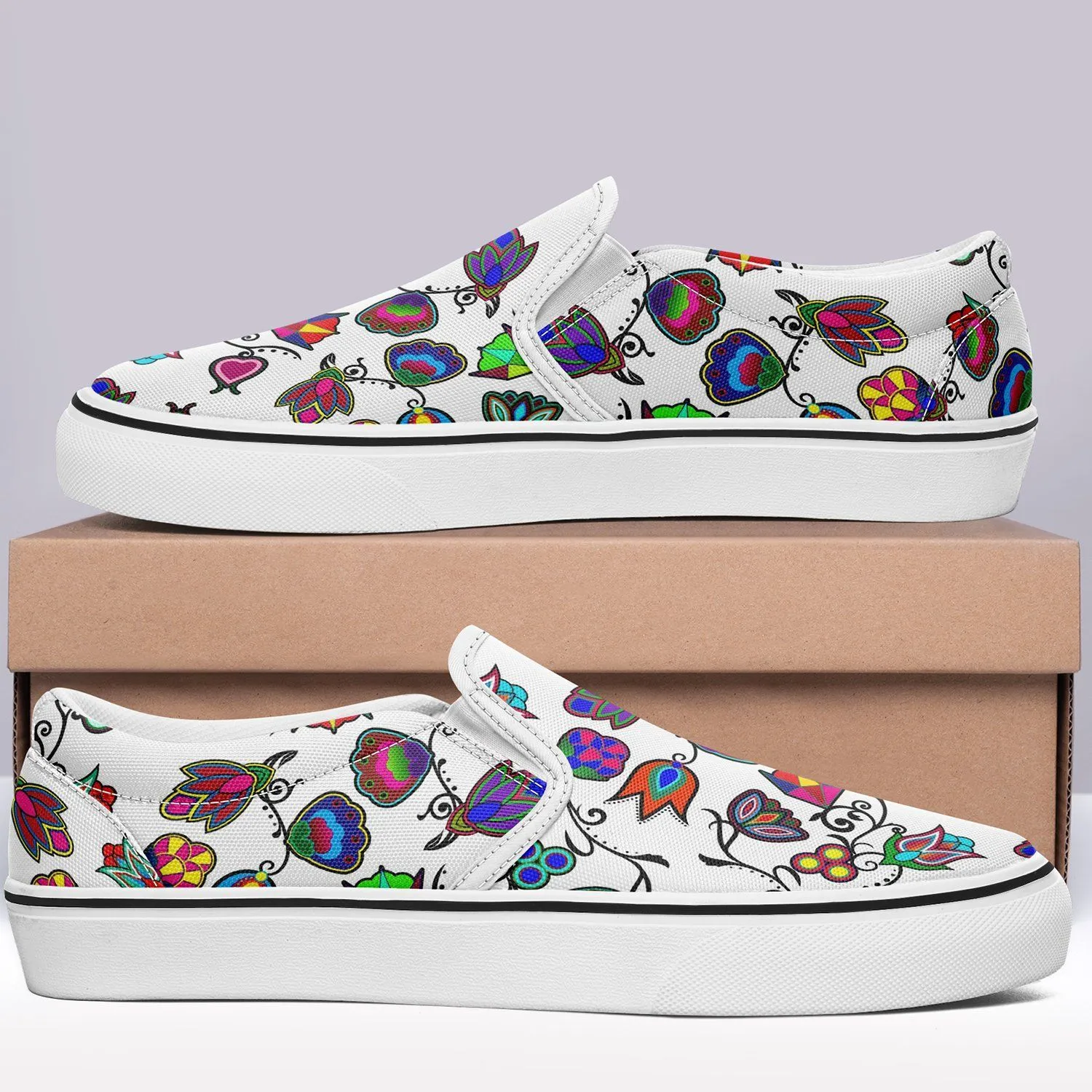 Indigenous Paisley White Otoyimm Kid's Canvas Slip On Shoes