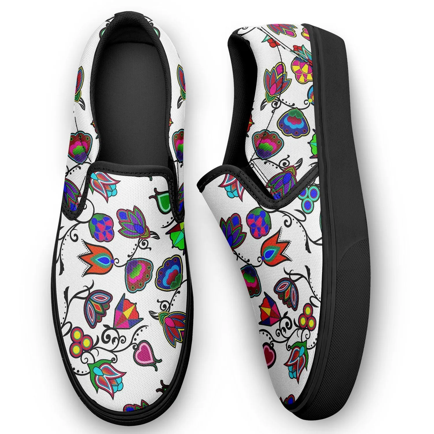 Indigenous Paisley White Otoyimm Kid's Canvas Slip On Shoes