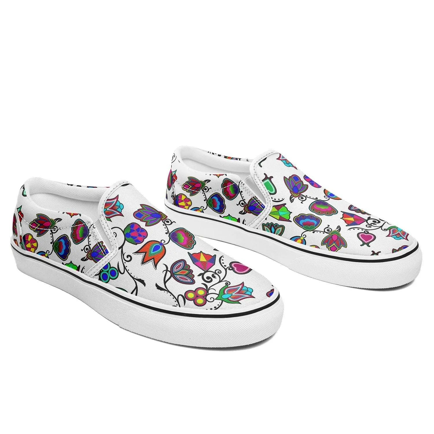 Indigenous Paisley White Otoyimm Kid's Canvas Slip On Shoes