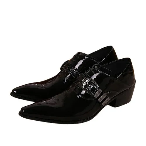 JACK'S trend British pointed leather men's shoes increased personality hair stylist married black fashion leather shoes