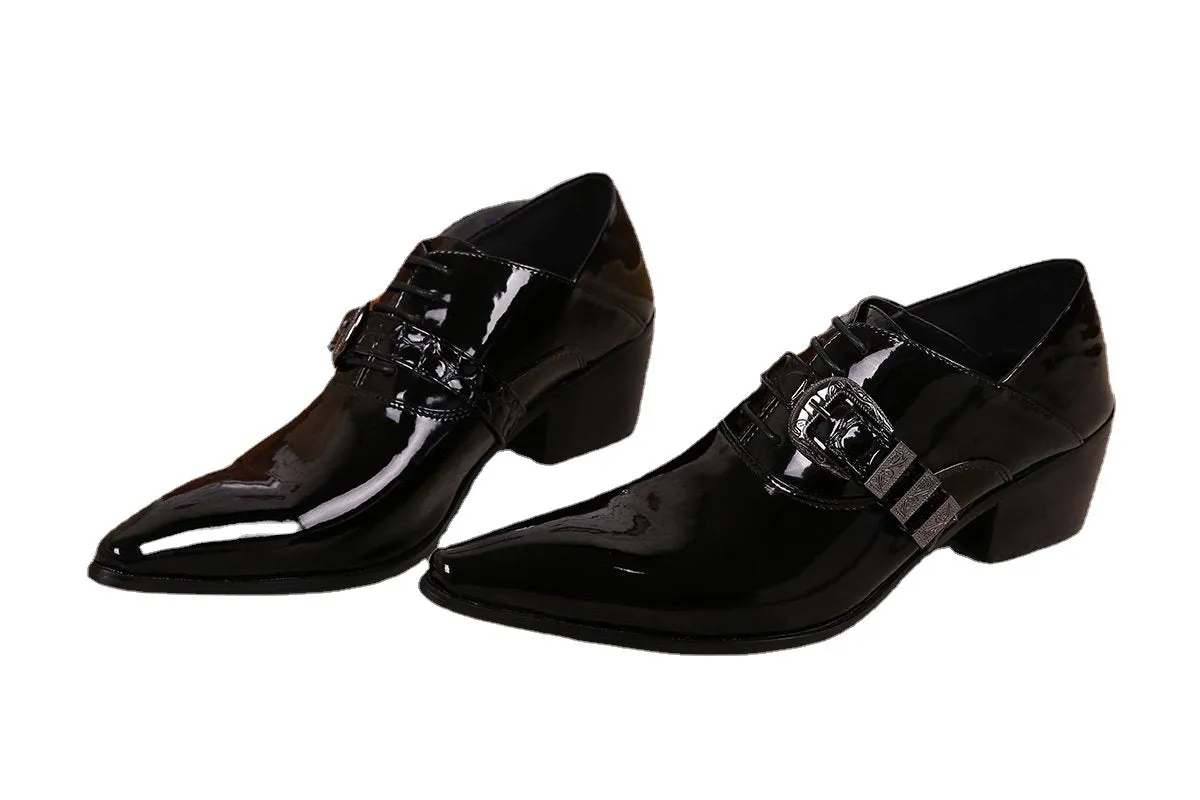 JACK'S trend British pointed leather men's shoes increased personality hair stylist married black fashion leather shoes