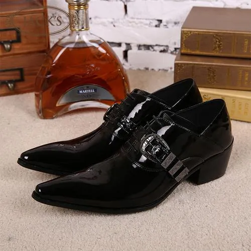 JACK'S trend British pointed leather men's shoes increased personality hair stylist married black fashion leather shoes