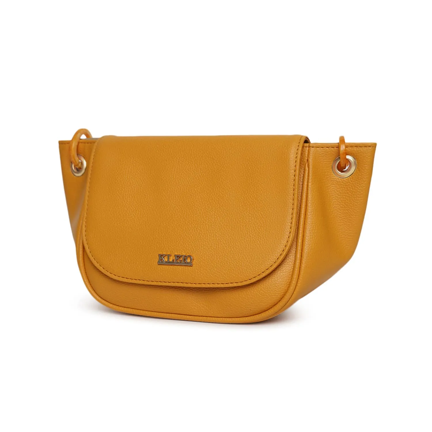 KLEIO Leather Side Sling Bag (Mustard) for Women with Adjustable Shoulder Strap & Magnetic Flap Closure | Short Strap Crossbody Bag for Girls to use Everyday in Formal and Casual Setting