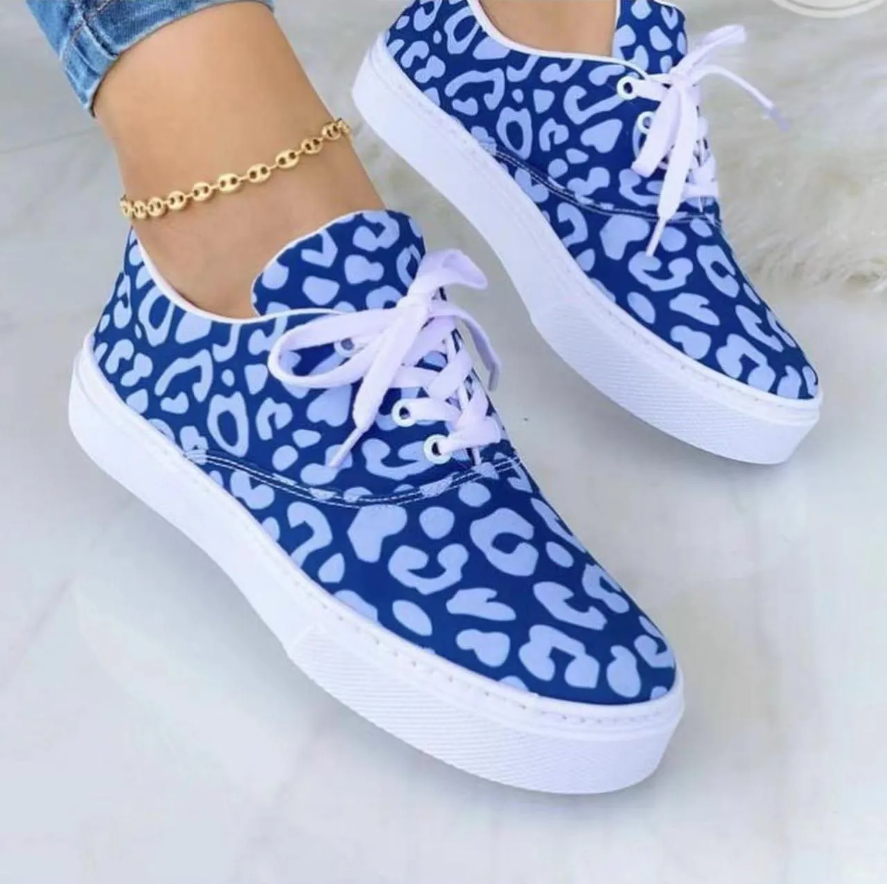 Lace-Up Flats Shoes Print Canvas Fashion Walking Sneakers Women - GlamzLife