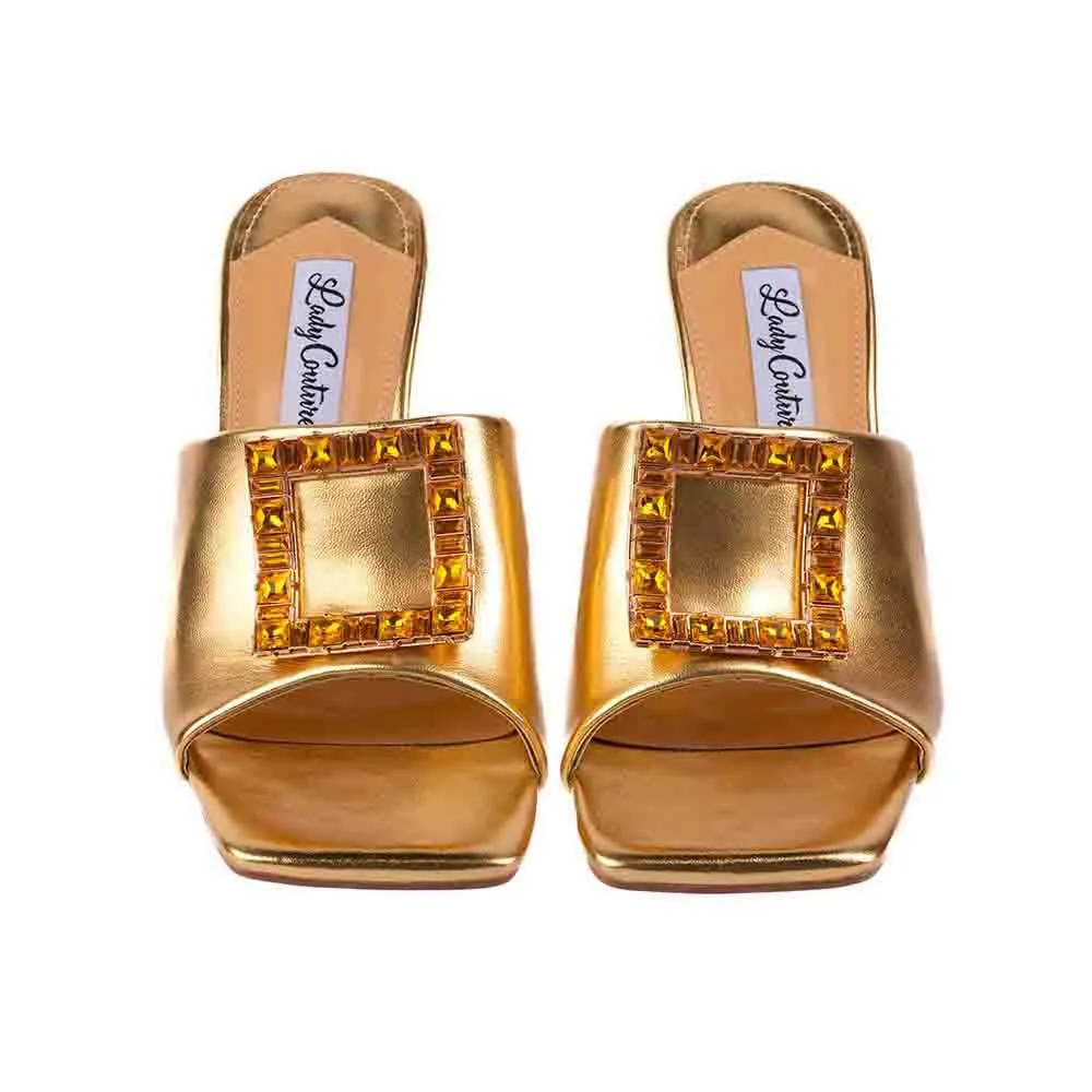 Lady Couture CASINO Gold Jeweled Metallic Square Heel Slide