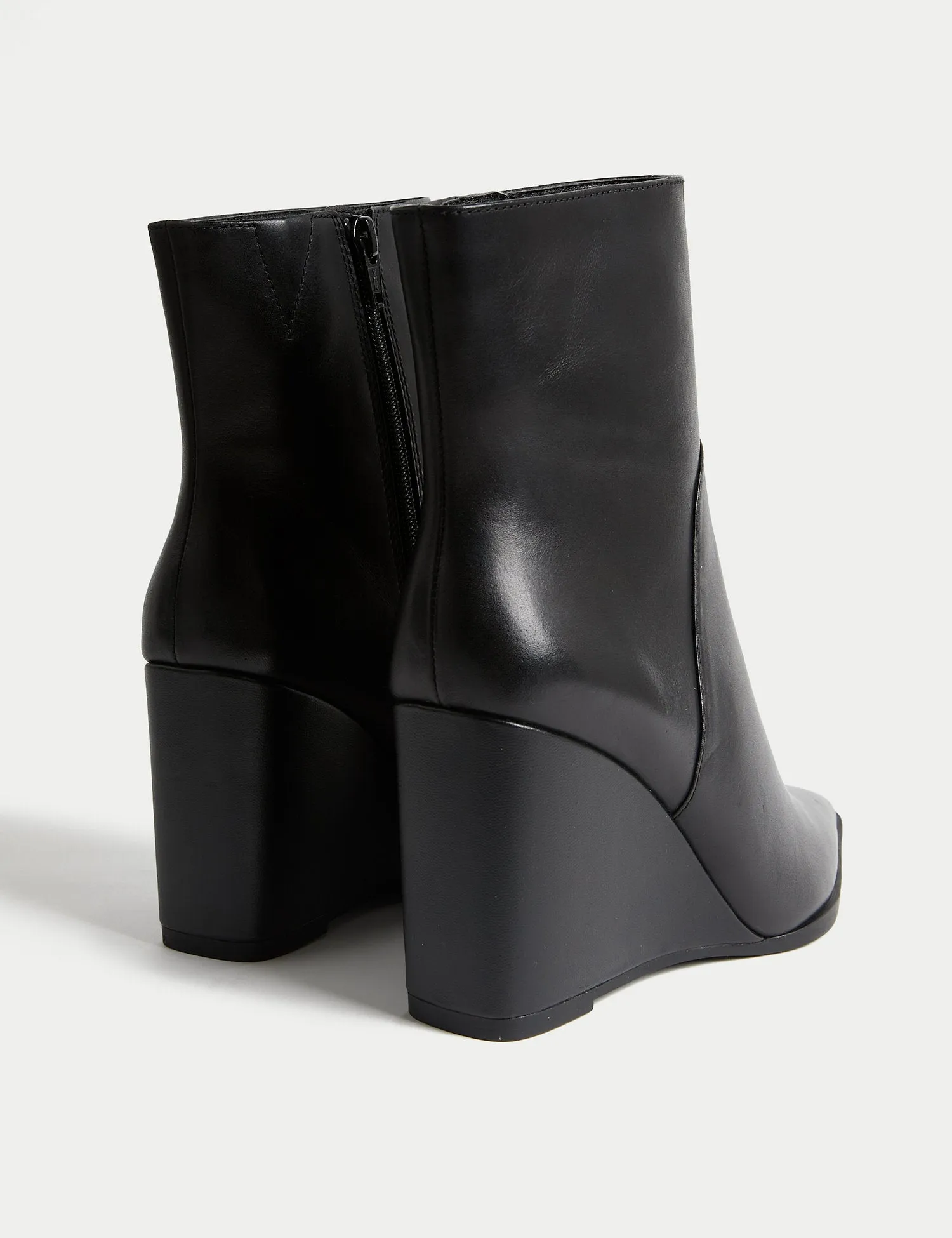 Leather Wedge Pointed Ankle Boots