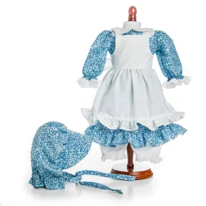 Little House on the Prairie 4 Piece Blue Calico Dress, Clothes for 18 Inch Dolls