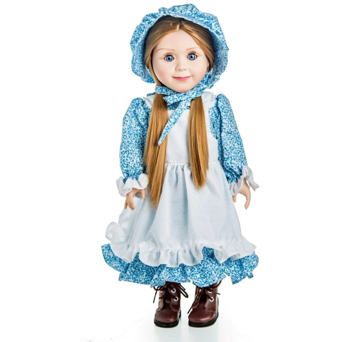 Little House on the Prairie 4 Piece Blue Calico Dress, Clothes for 18 Inch Dolls