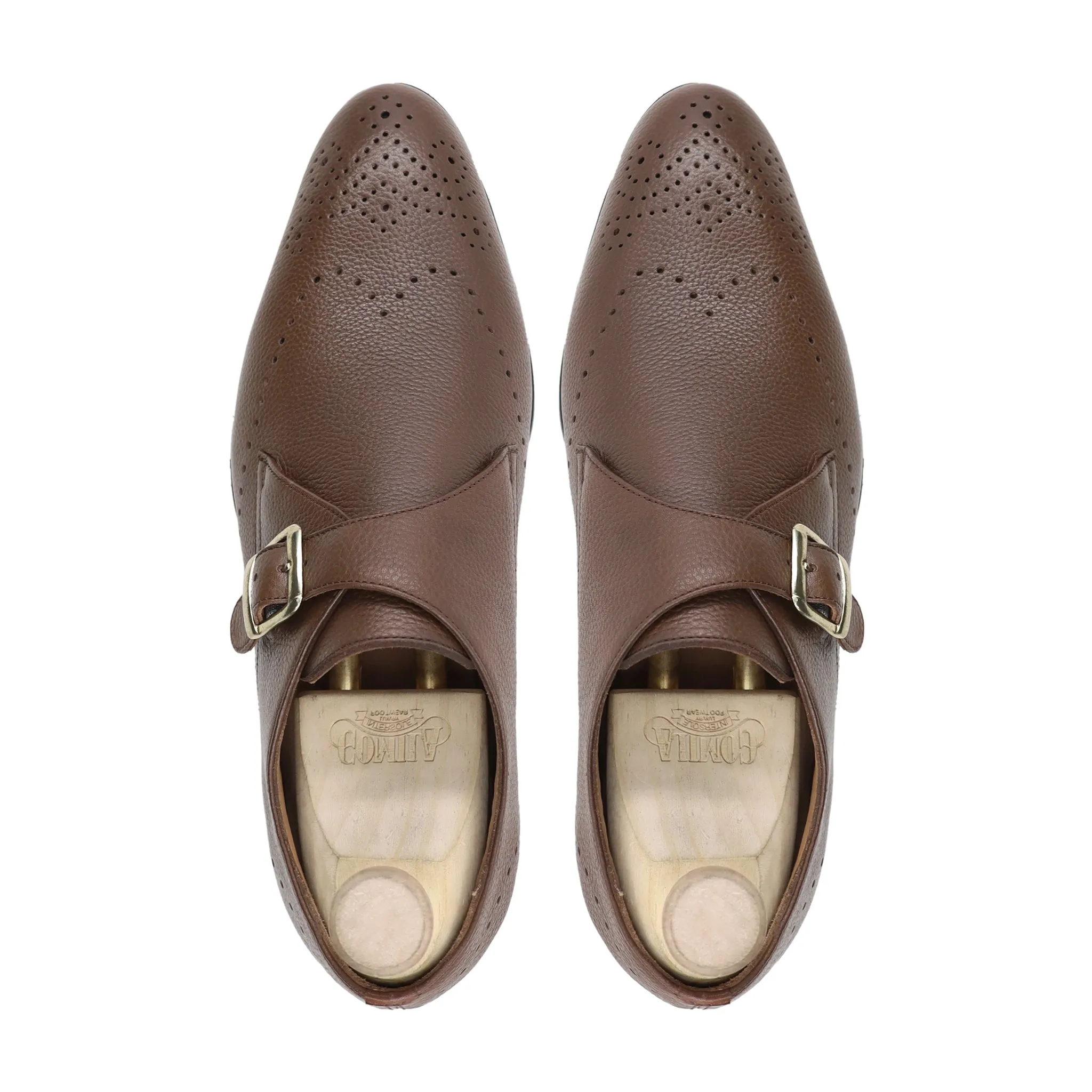 Ludza - Men's Brown Pebble Grain Leather Single Monkstrap