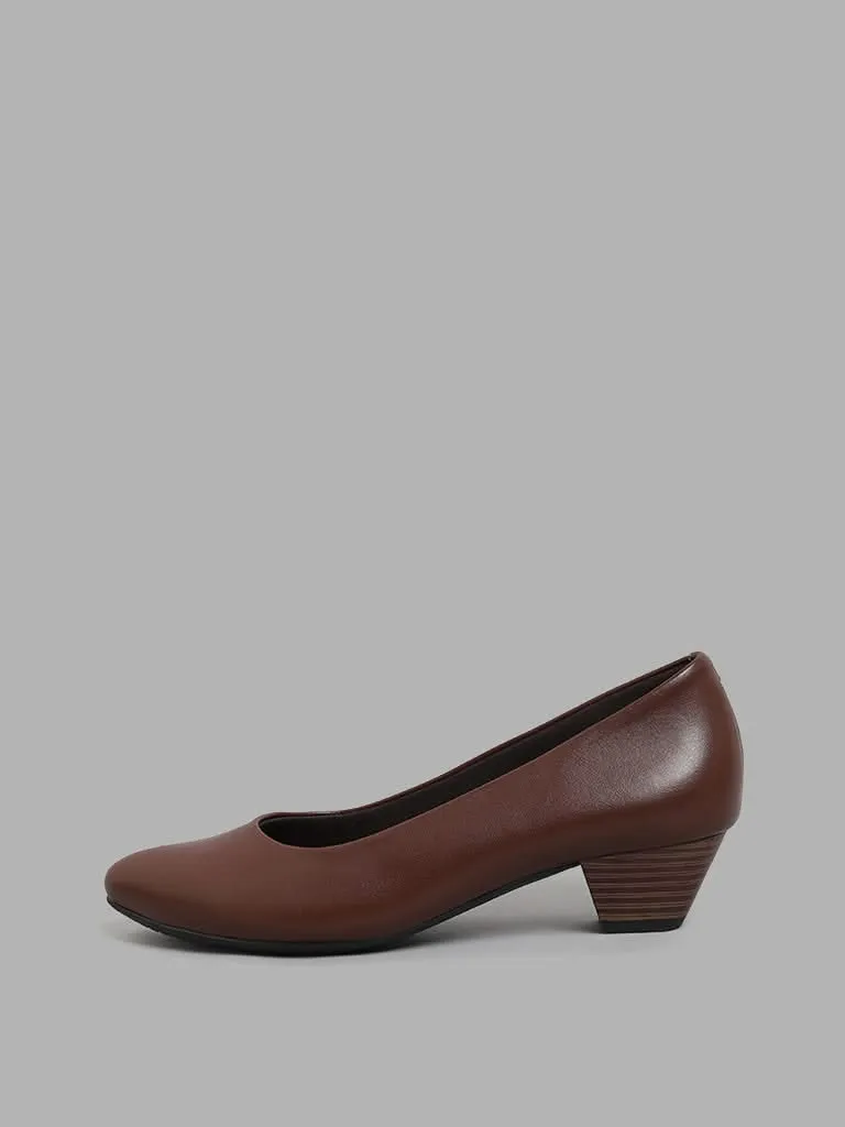 LUNA BLU Brown Cone Heeled Almond Toe Pump Shoes