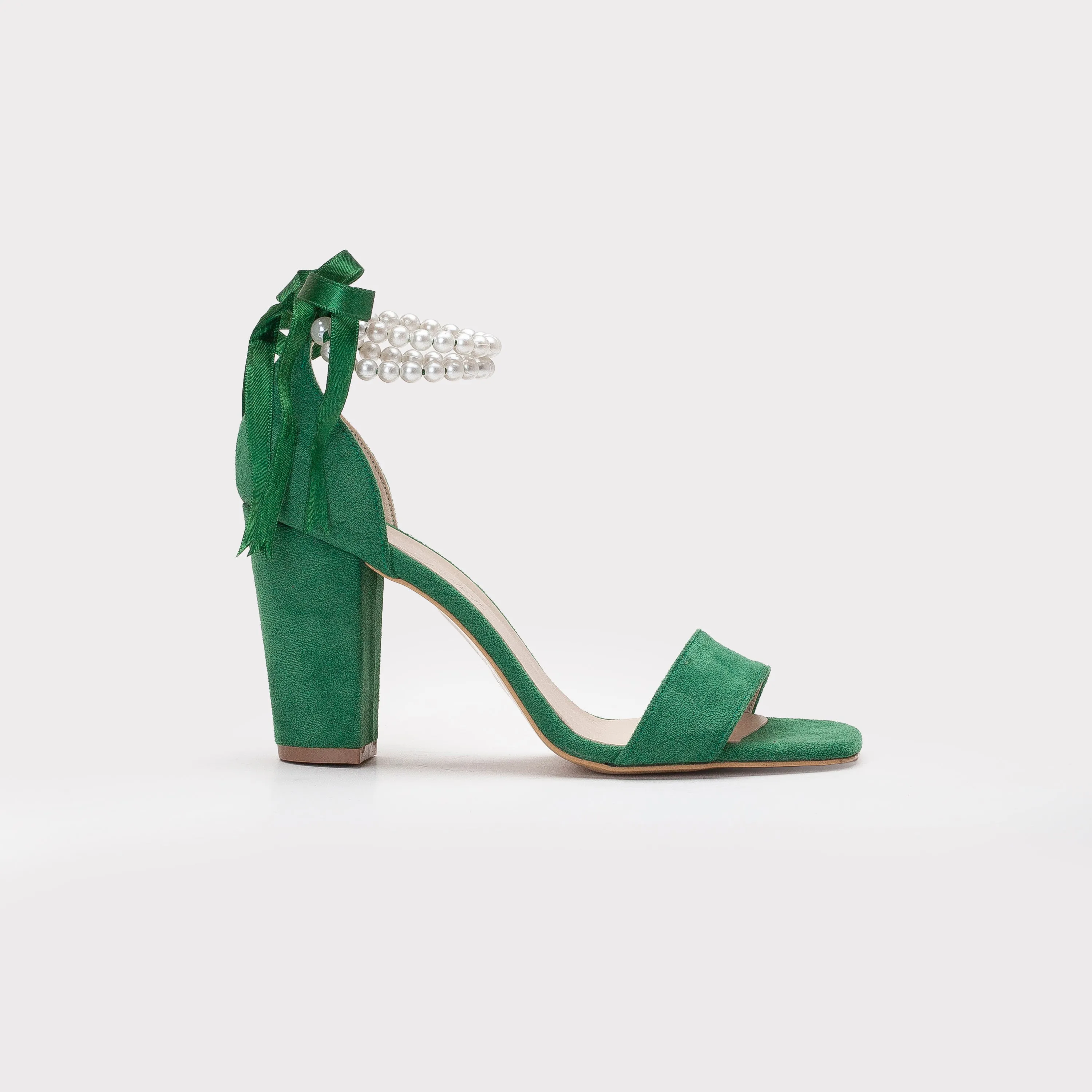 Melissa - Green Suede Sandals with Pearls