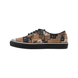 Men's Big Size Earthy Blocks Tribal Print Low Top Canvas Shoes