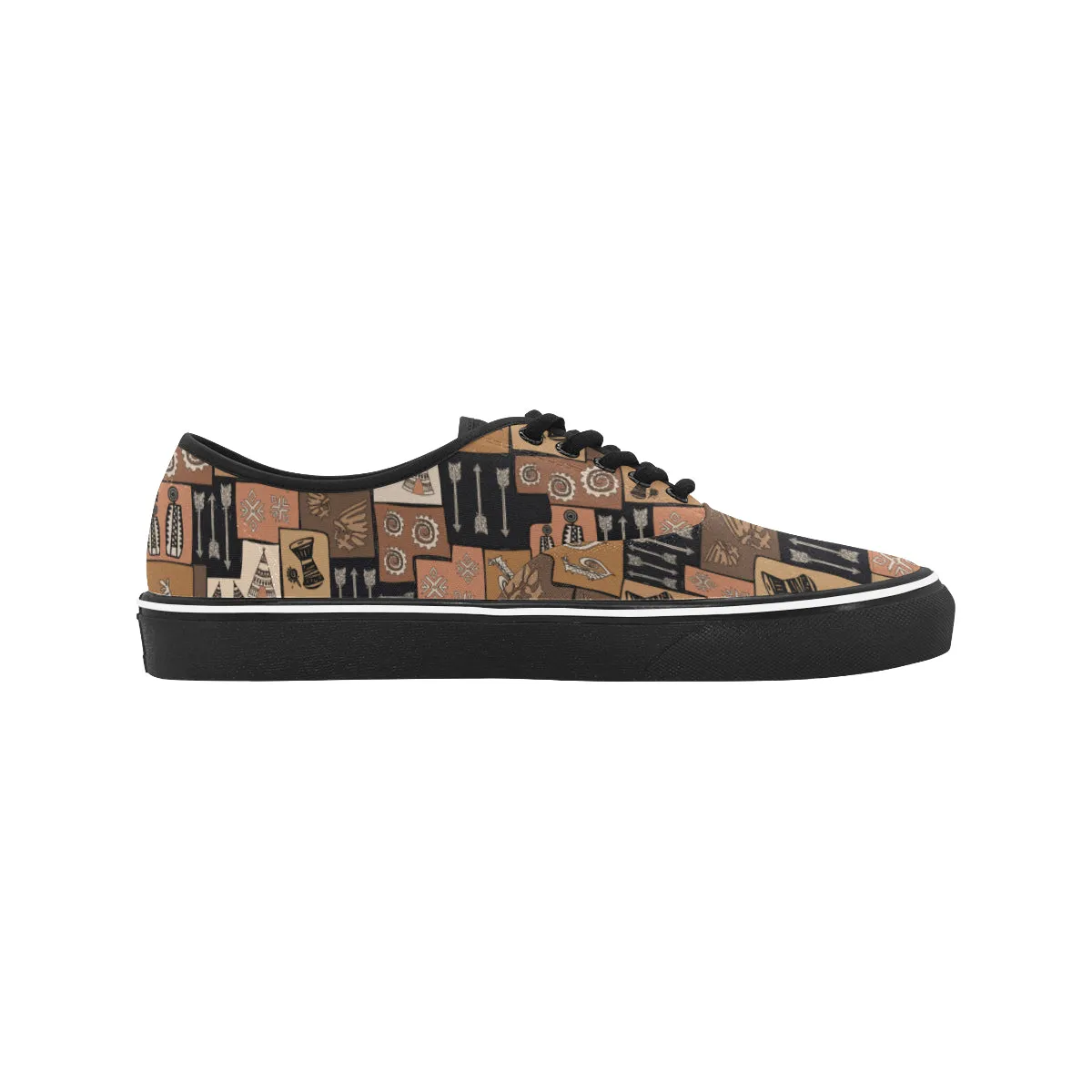 Men's Big Size Earthy Blocks Tribal Print Low Top Canvas Shoes