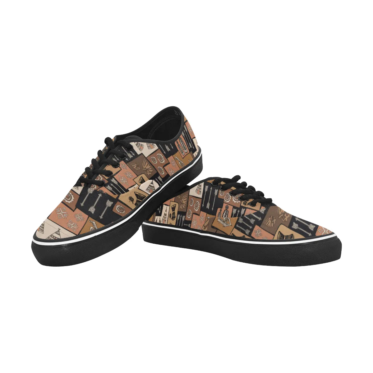 Men's Big Size Earthy Blocks Tribal Print Low Top Canvas Shoes