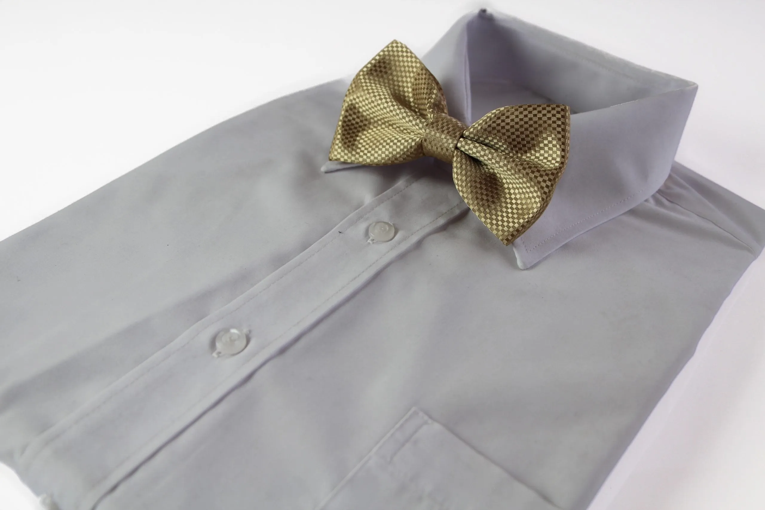 Mens Gold Disco Shine Checkered Patterned Bow Tie