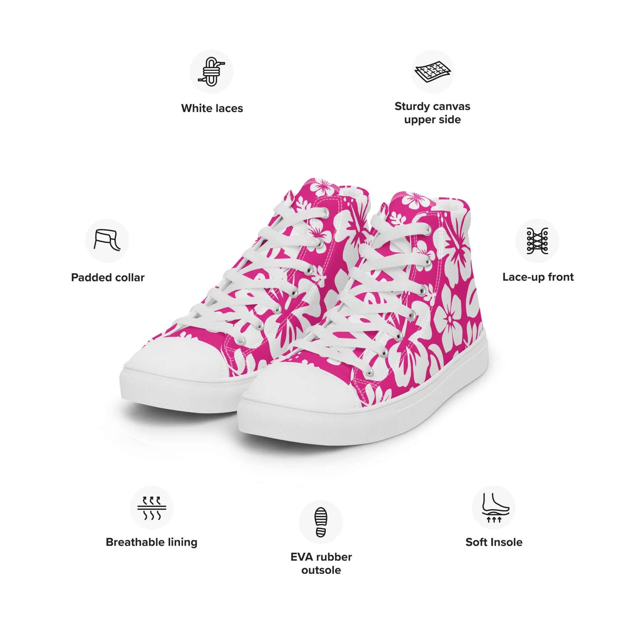 Men's Hot Pink and White Hawaiian Print High Top Shoes