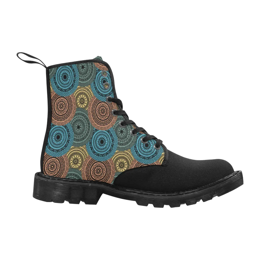 Men's Multi-Metallic Mandala Print Canvas Boots