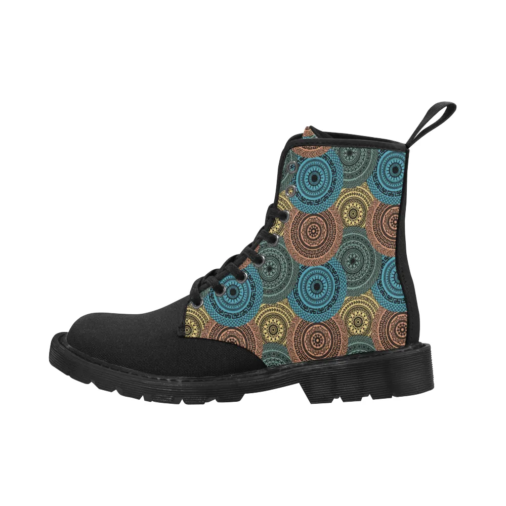 Men's Multi-Metallic Mandala Print Canvas Boots