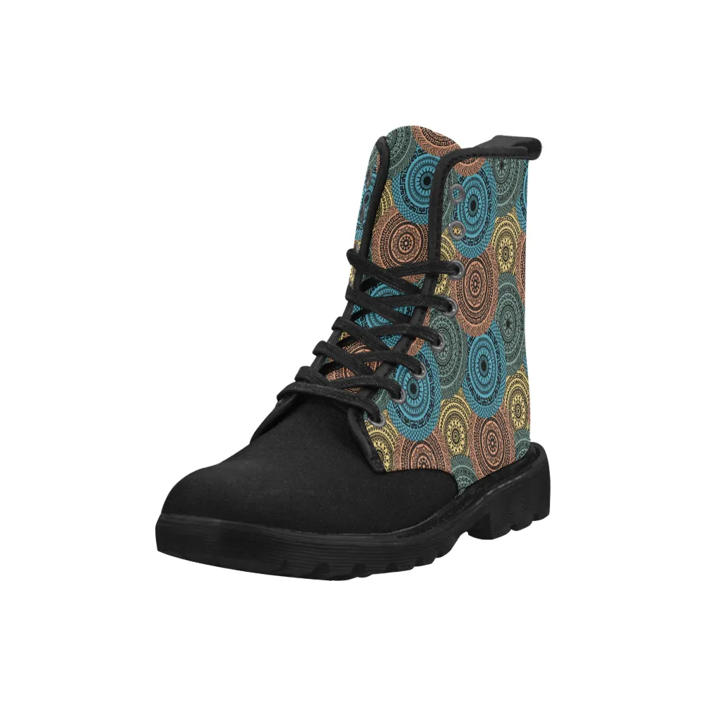 Men's Multi-Metallic Mandala Print Canvas Boots