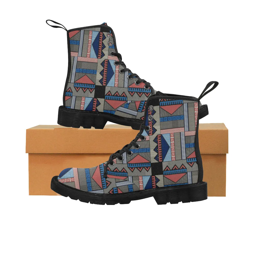 Men's Tribal Geometrical Print Canvas Boots