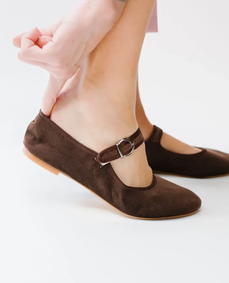 Moi London Brown Velvet Mary Jane Shoes