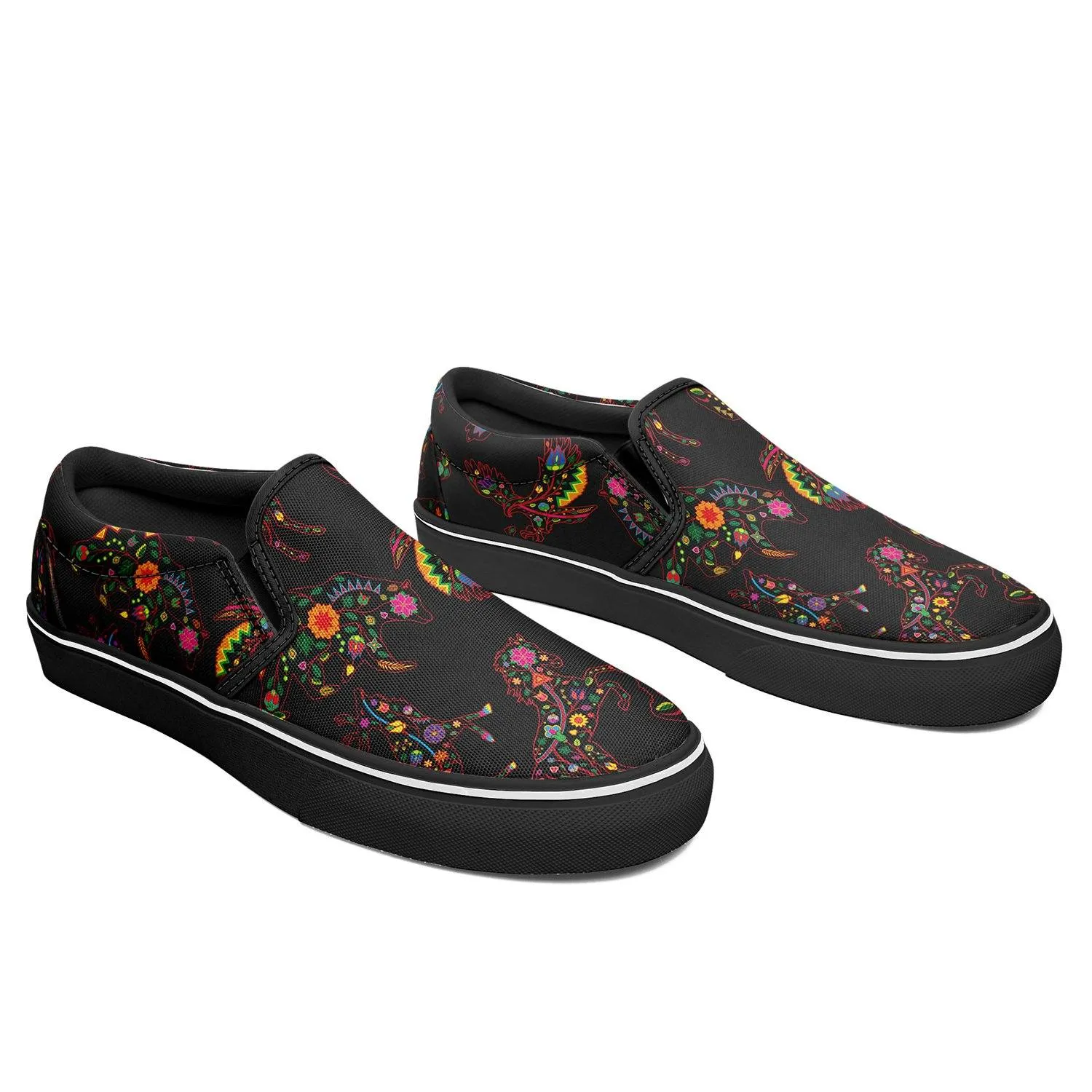 Neon Floral Animals Otoyimm Kid's Canvas Slip On Shoes