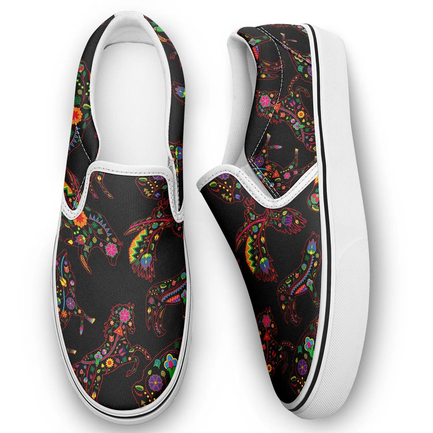 Neon Floral Animals Otoyimm Kid's Canvas Slip On Shoes