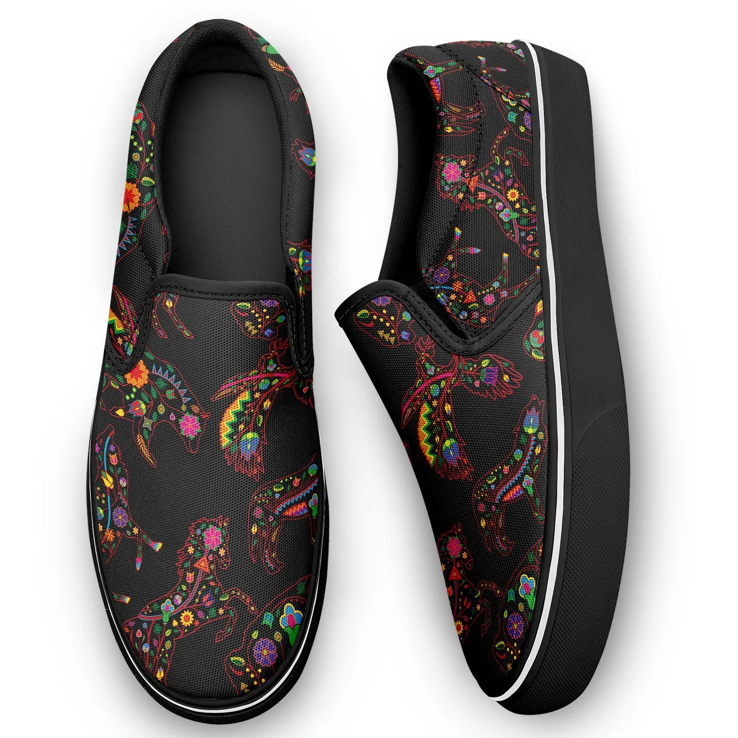 Neon Floral Animals Otoyimm Kid's Canvas Slip On Shoes