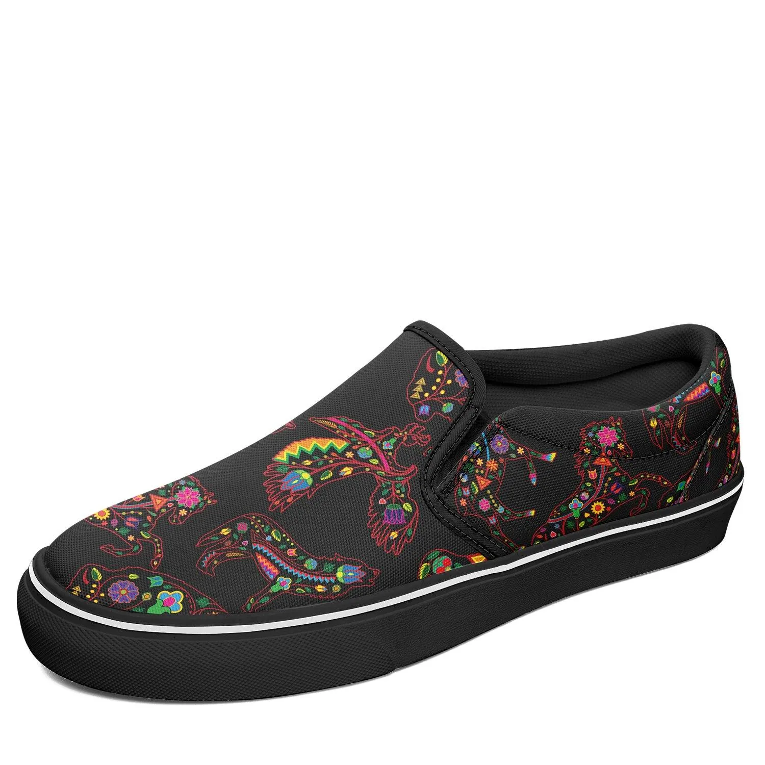 Neon Floral Animals Otoyimm Kid's Canvas Slip On Shoes