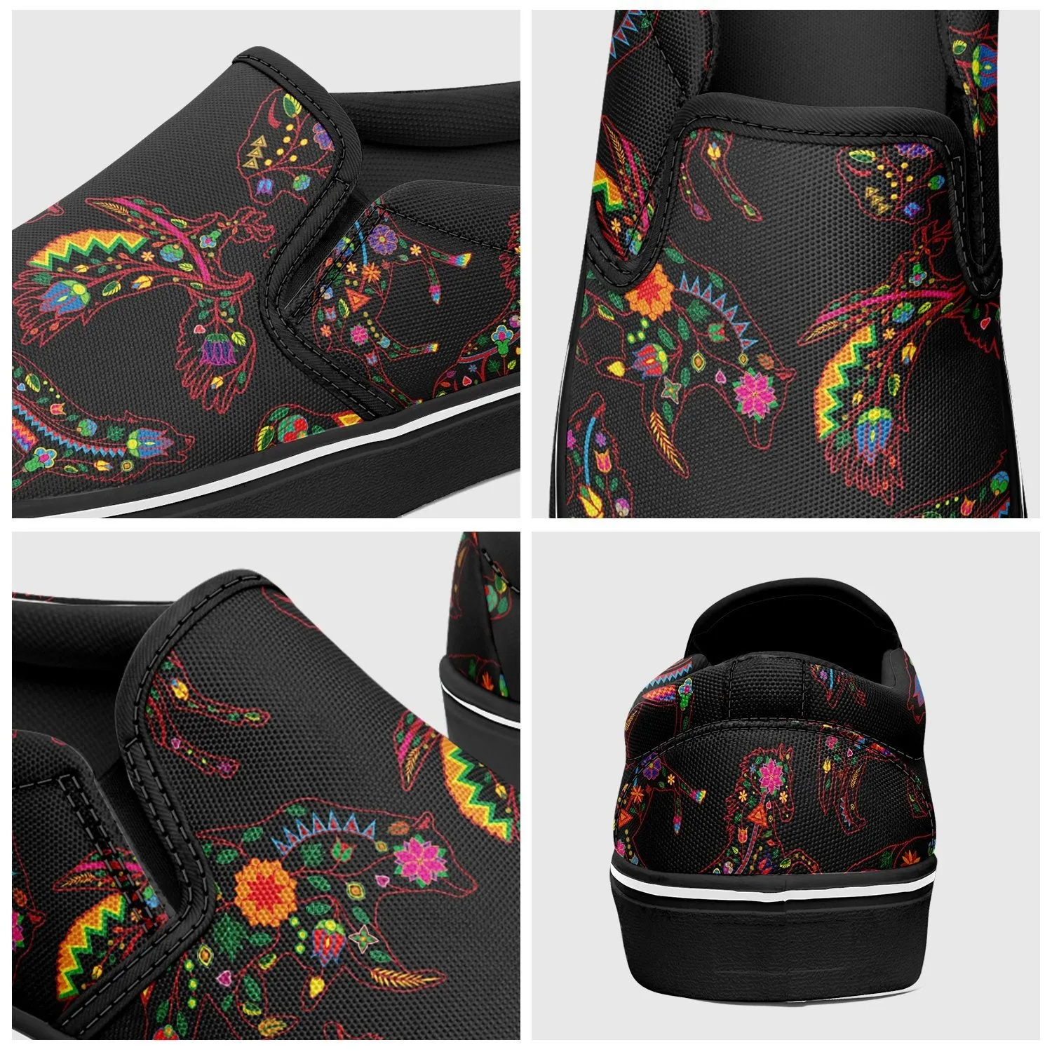 Neon Floral Animals Otoyimm Kid's Canvas Slip On Shoes