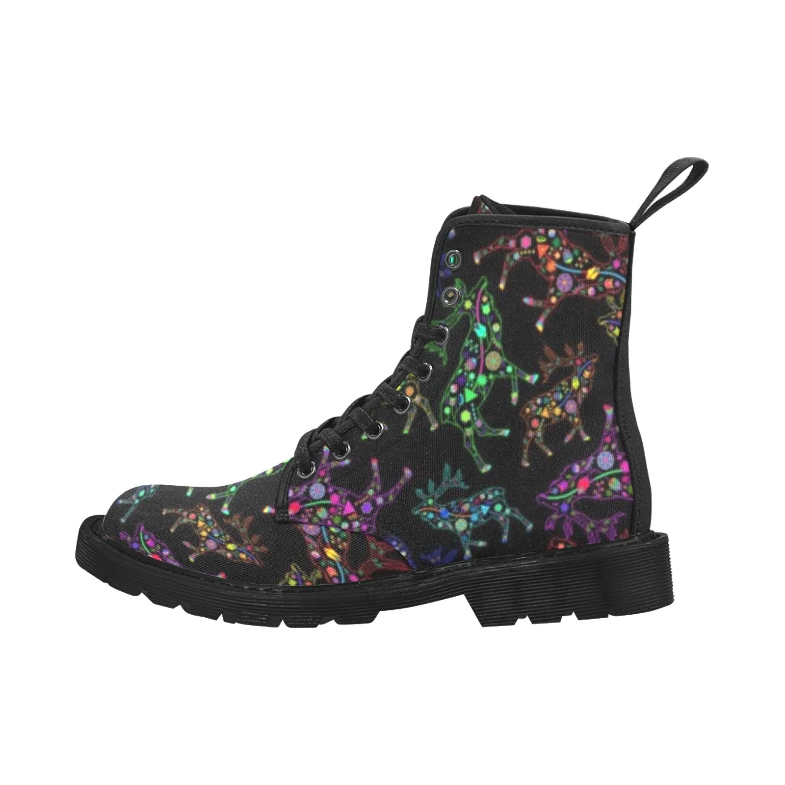 Neon Floral Elks Boots for Men (Black)