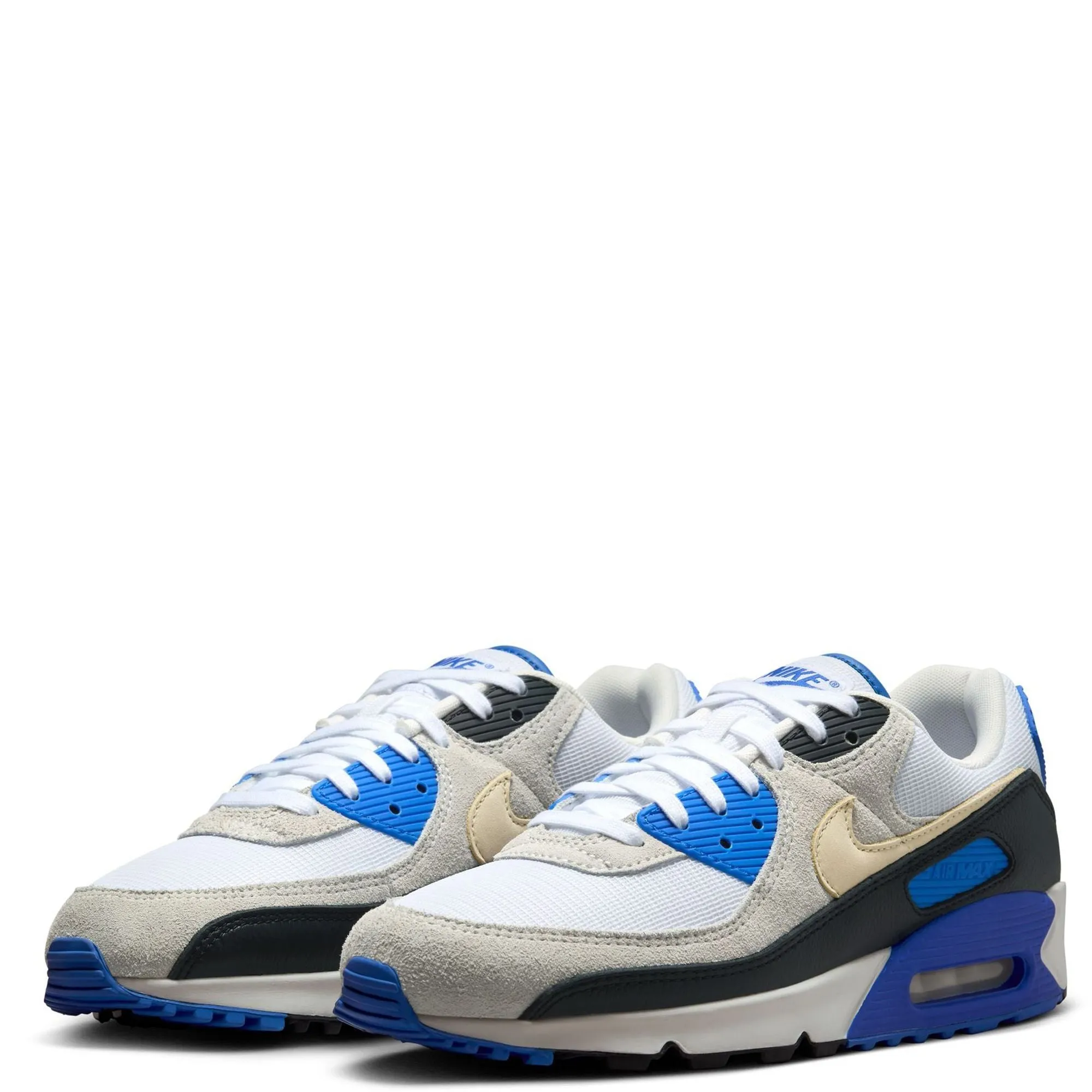 Nike Men's Air Max 90 Premium Shoes - White / Khaki / Racer Blue / Black