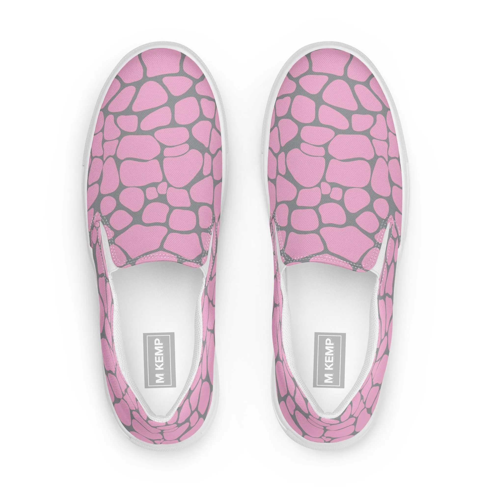 Pink & Gray Giraffe Print Women’s slip-on canvas shoes