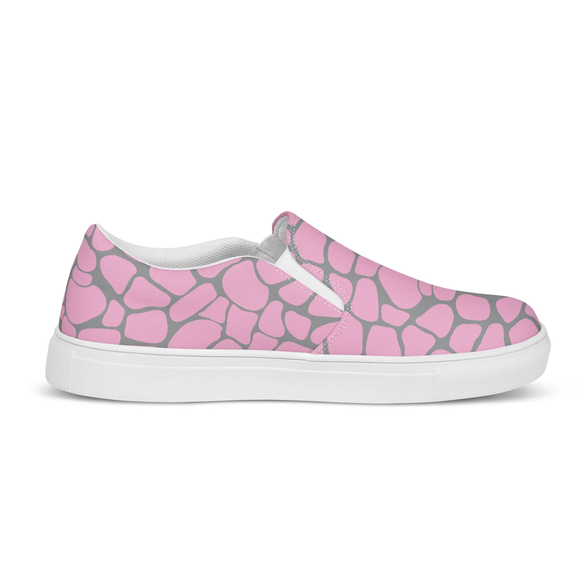 Pink & Gray Giraffe Print Women’s slip-on canvas shoes