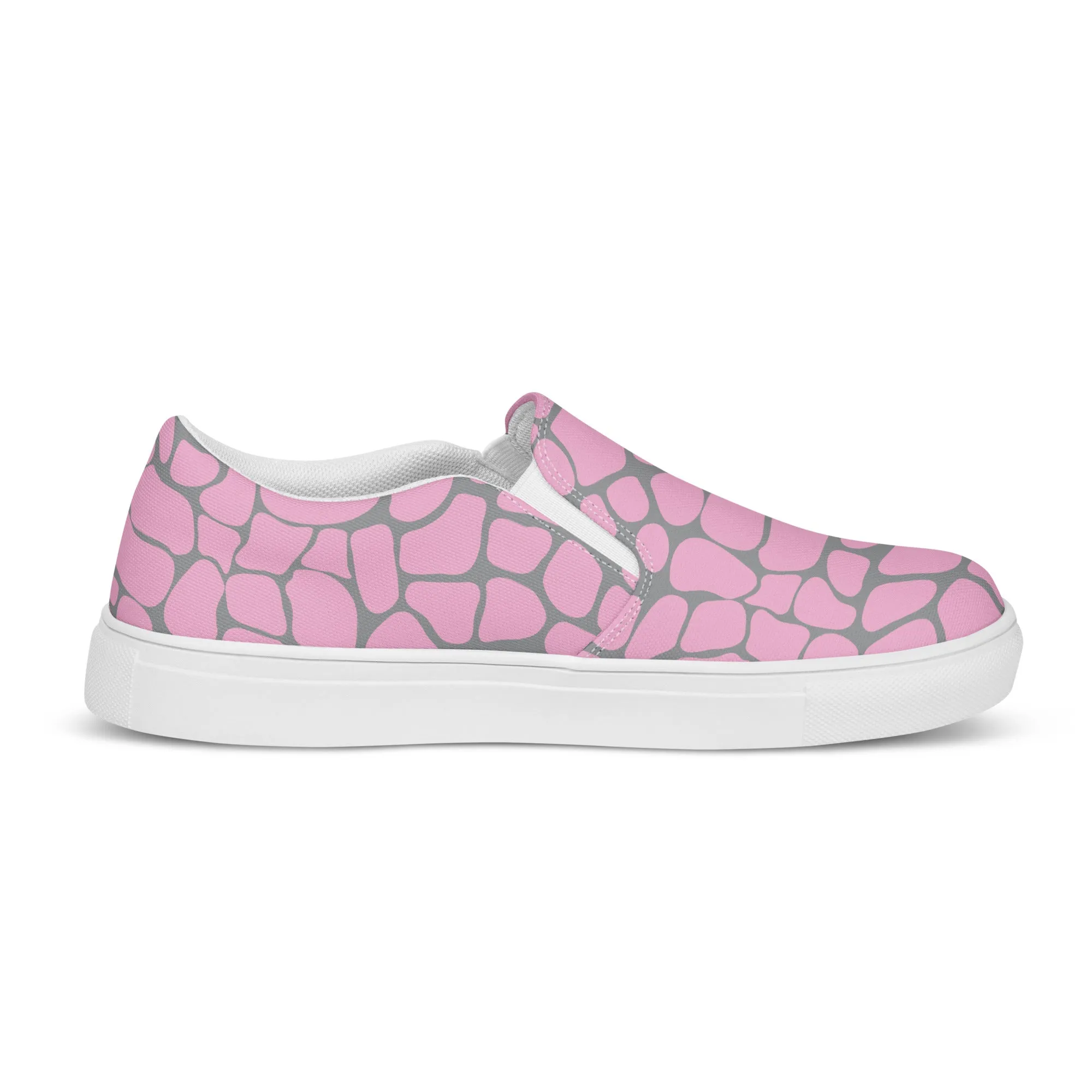 Pink & Gray Giraffe Print Women’s slip-on canvas shoes