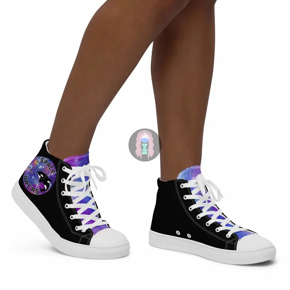 "Space Orcas" Women’s high top canvas shoes