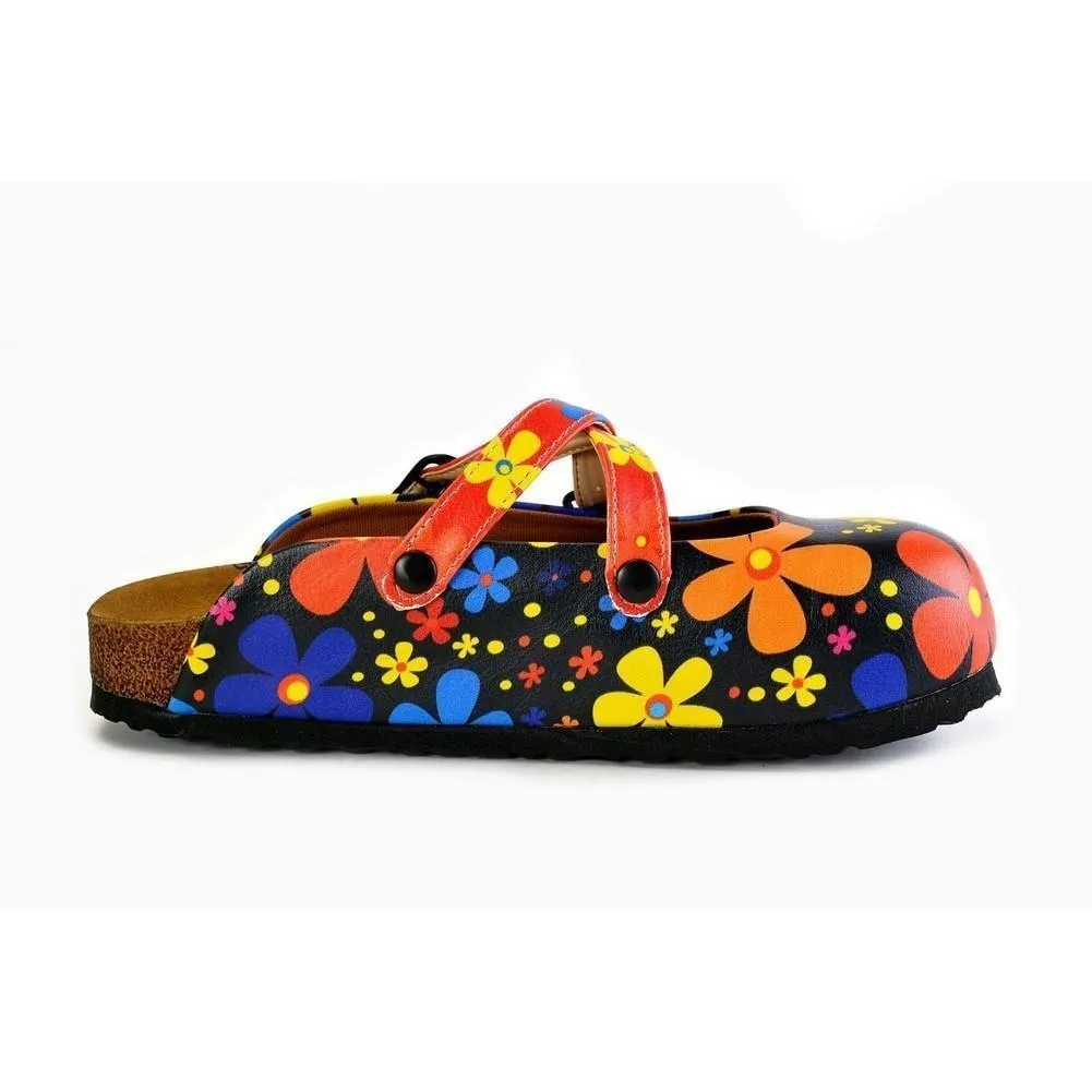 Red and Black Colored Flowers Patterned Clogs - WCAL172