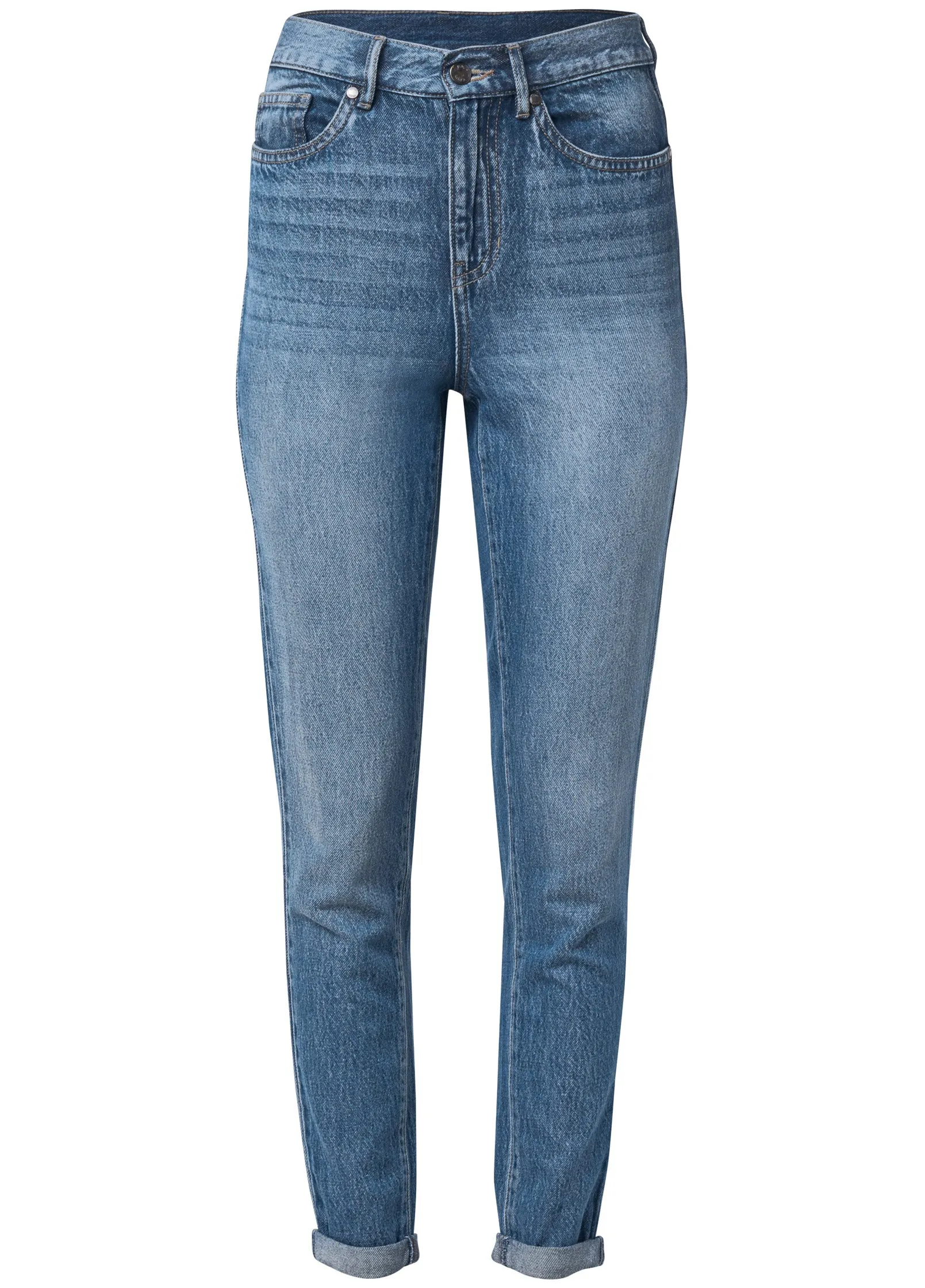 Relaxed Straight Jeans With Cuff - Medium Wash