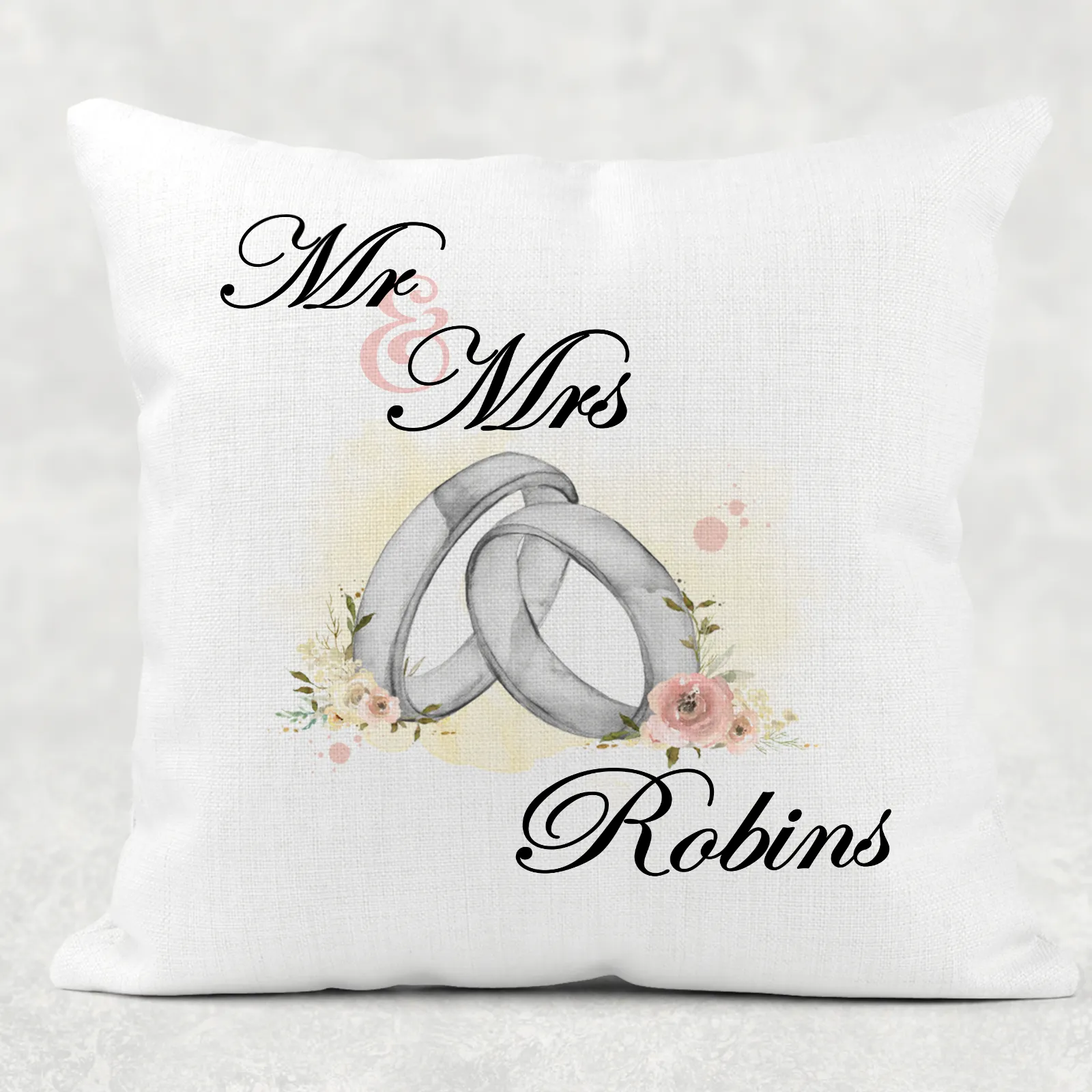 Rings Mr & Mrs Wedding Cushion