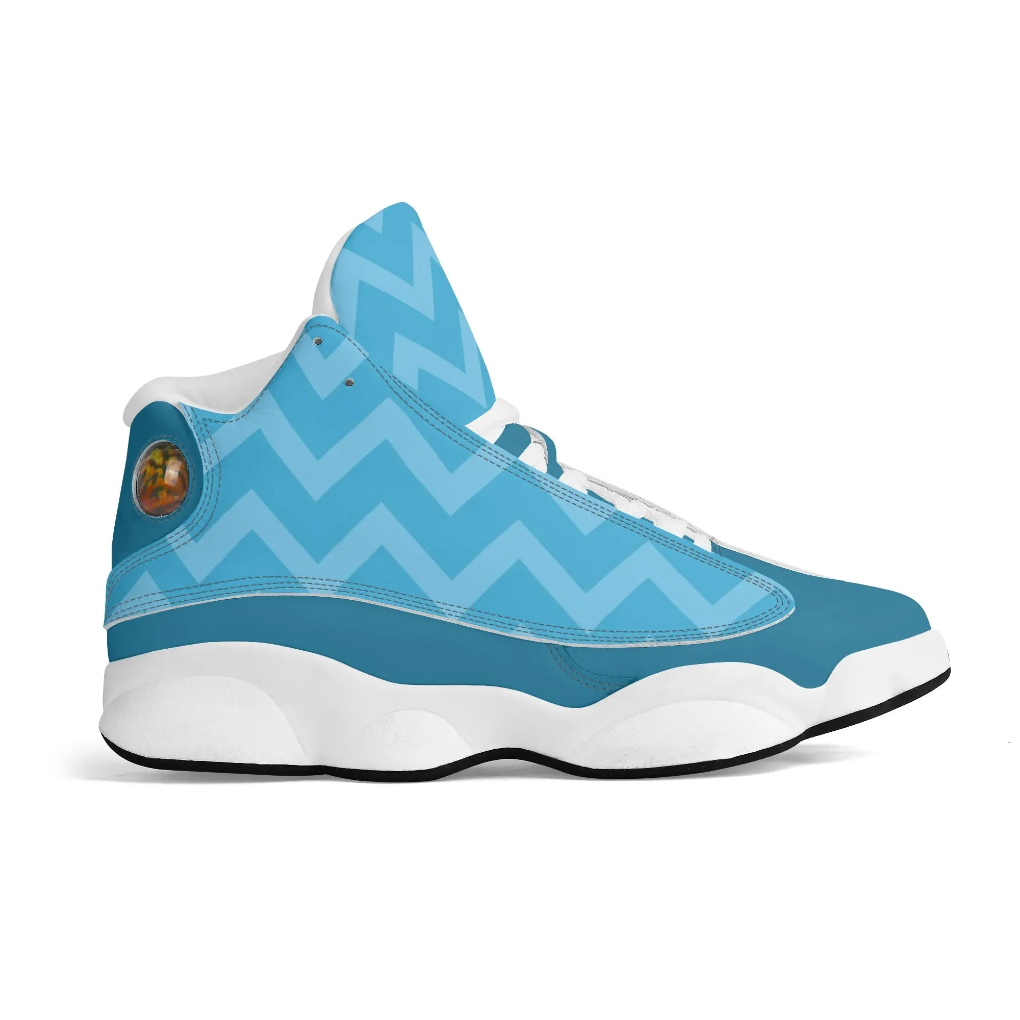 Skate shoe | High Top Sneakers | PU Vegan Leather Basketball shoes | Anime Slayer of Demon | Blue Zigzag Pattern